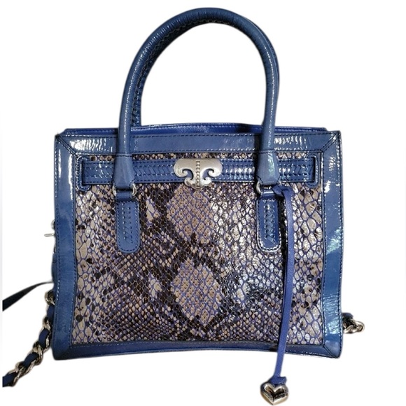 Brighton Handbags - BRIGHTON Renault Python and Blue Patent Leather Handbag Authentic Like New